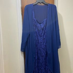 1X blue lace dress with sheer shawl cover.